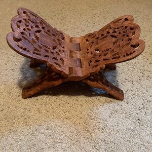 Ornate Book rest Stand Rehal Folding wooden hand carving Quran Holy Bible brown